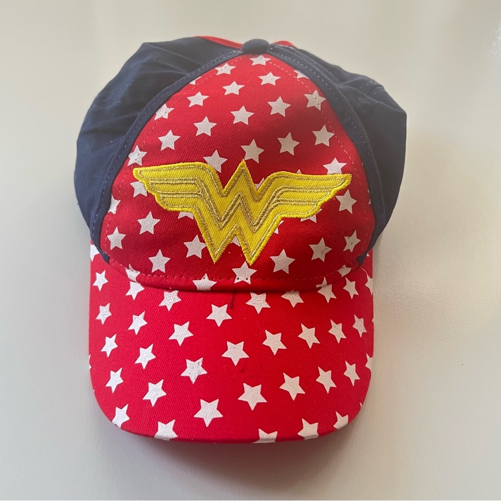 Wonder Women Kids Red and Blue Star Cap with Gold Emblem
